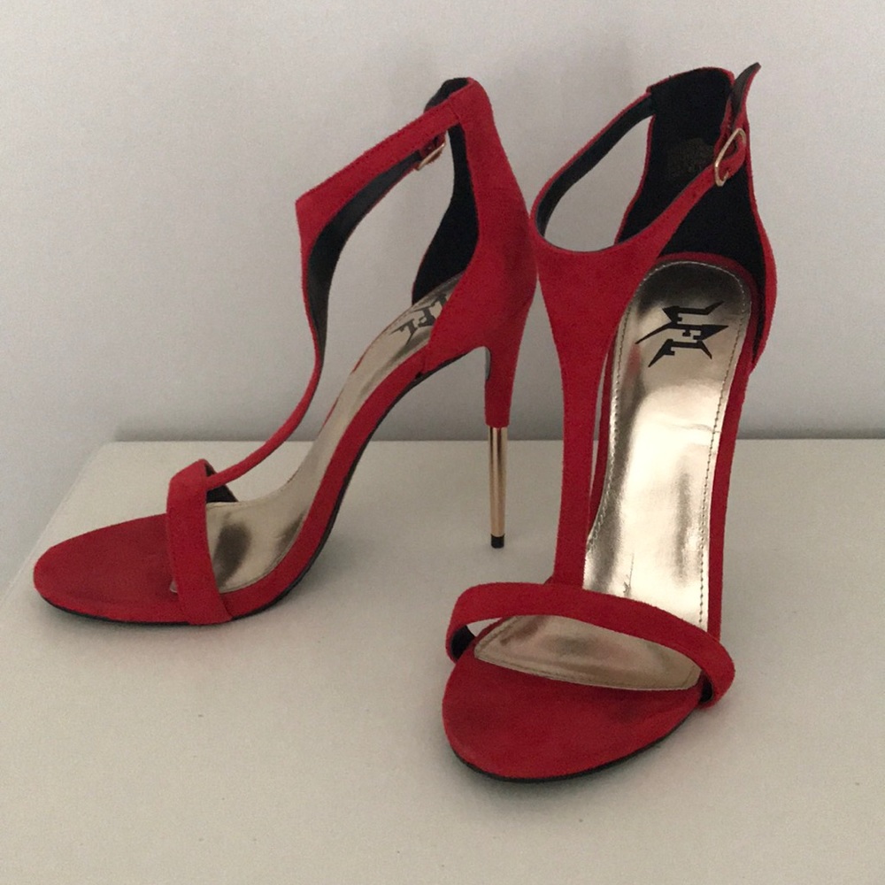 Red t-strap stilettos